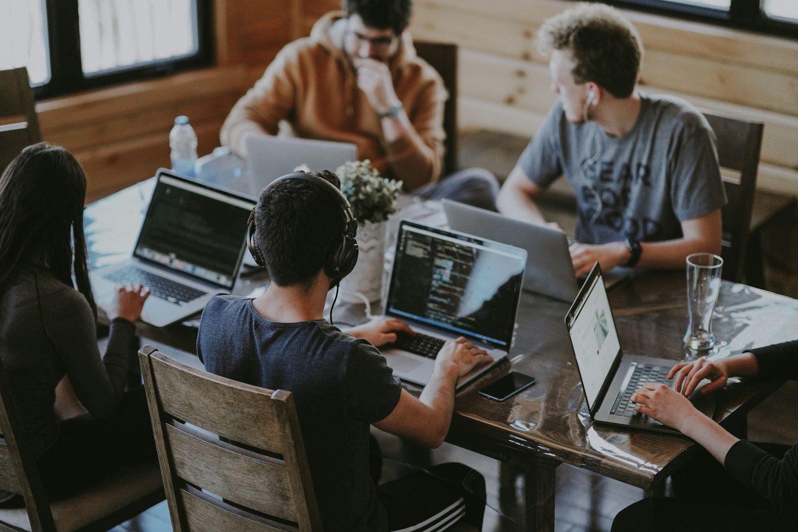 A development team working together on a build